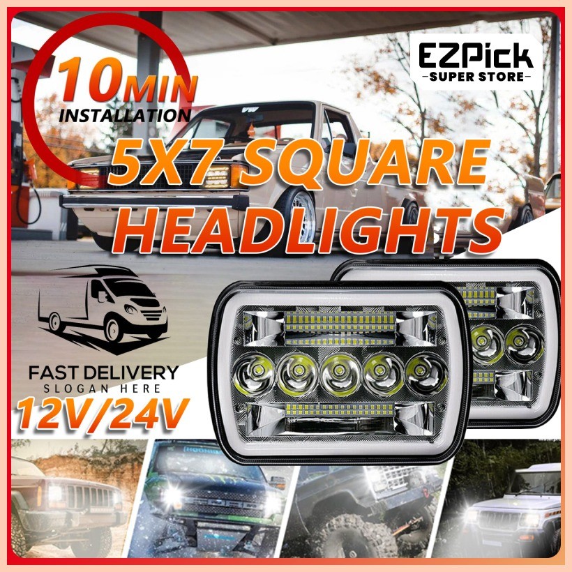 one set Wrangler 5x7 inch LED Car Headlights 23.3cm Square Light 5X7 ...