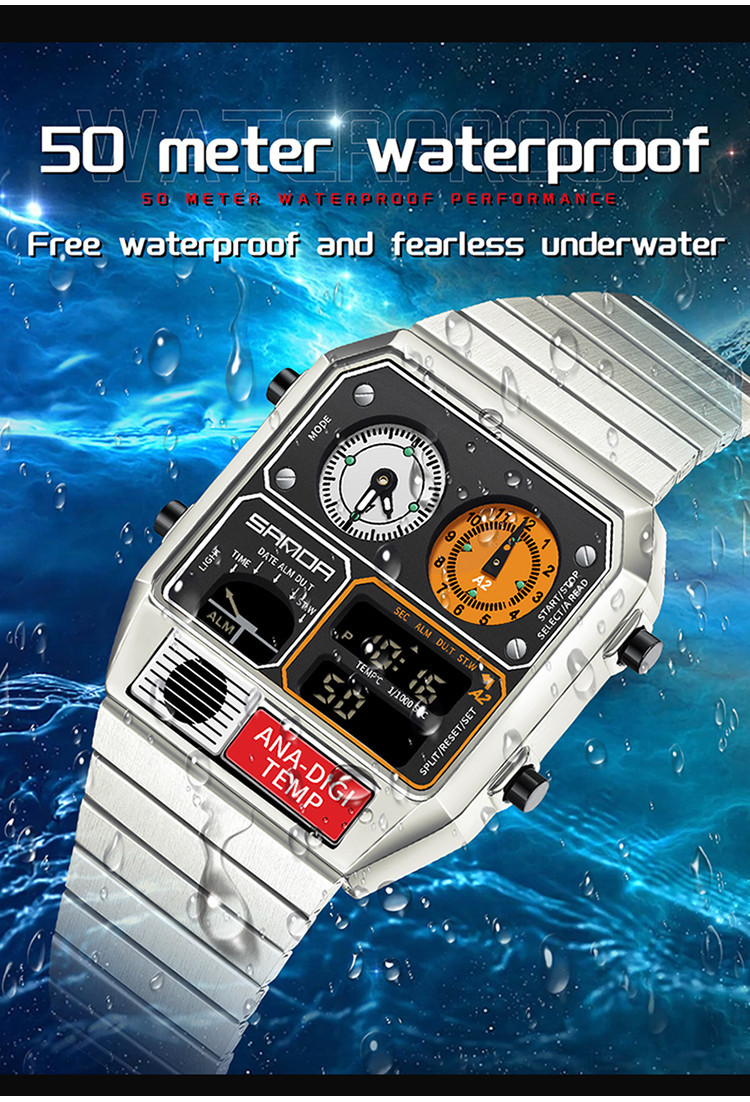 Sanda Retro Trendy Punk Dual Display Luminous Waterproof Electronic ...