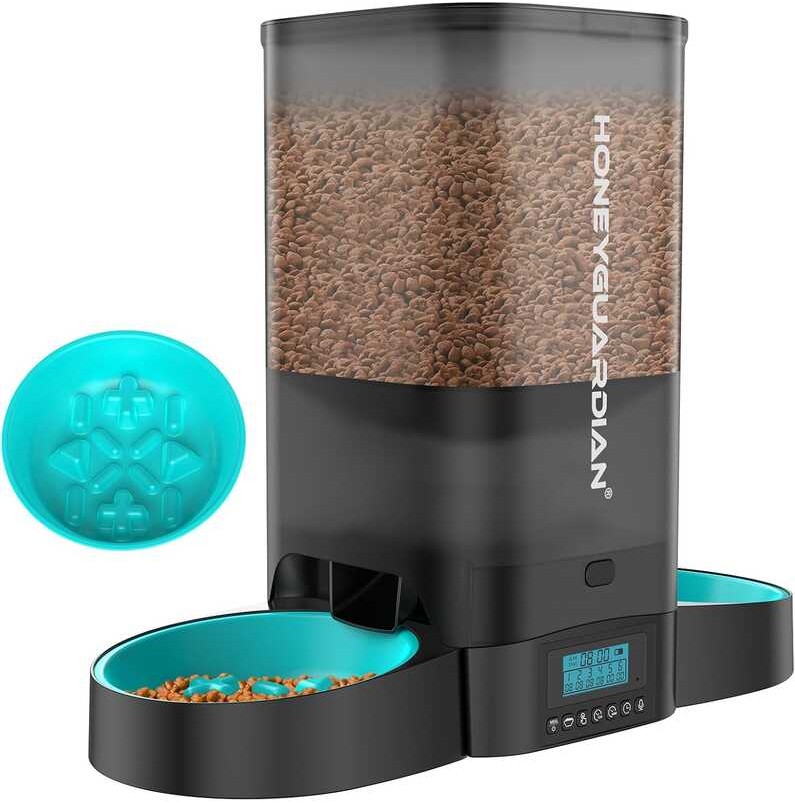 HoneyGuaridan Automatic for Two Cats,5L Food Dispenser with Slow Bowl ...
