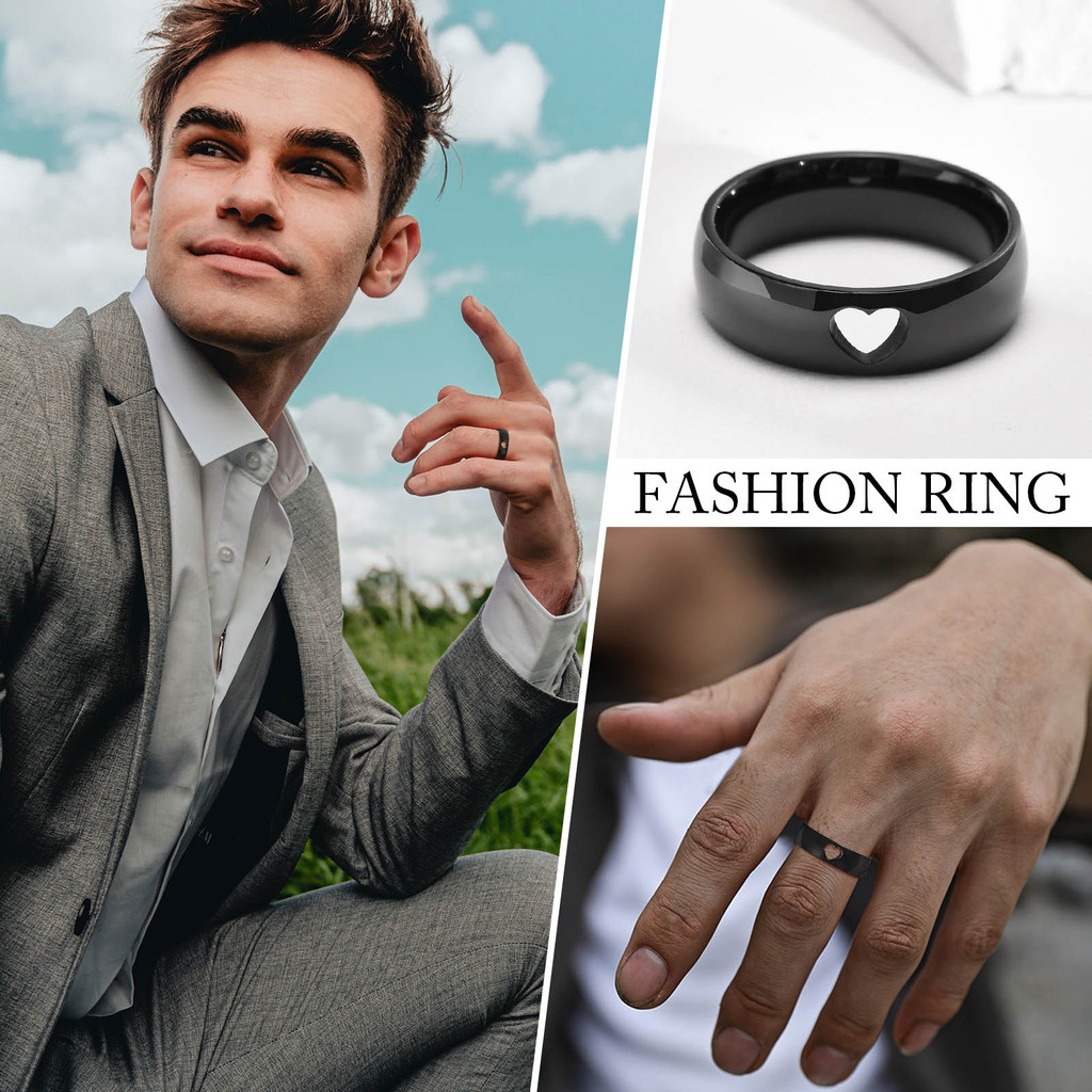 Meaeguet Matching Couple Rings,6MM Stainless Steel Love Heart Hollow ...