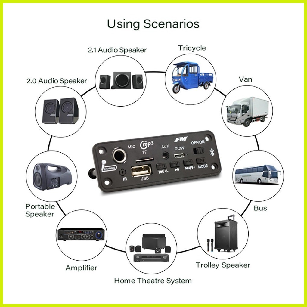 Wireless Bluetooth 5.0 Decoder Board DC 9V 12V MP3 Audio Module USB TF ...