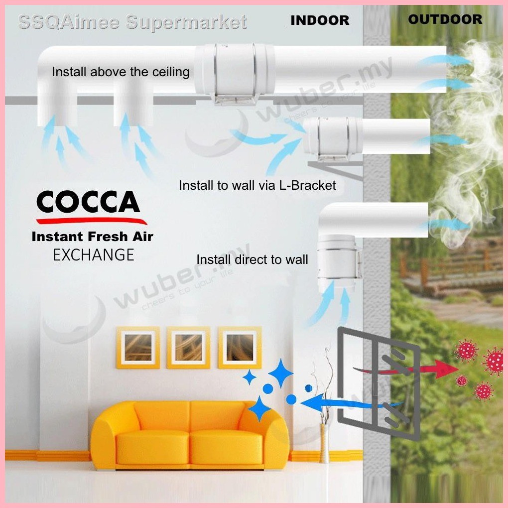 COCCA 4"/ 6"/ 8" inch High Suction Power Inline Duct Booster Fan