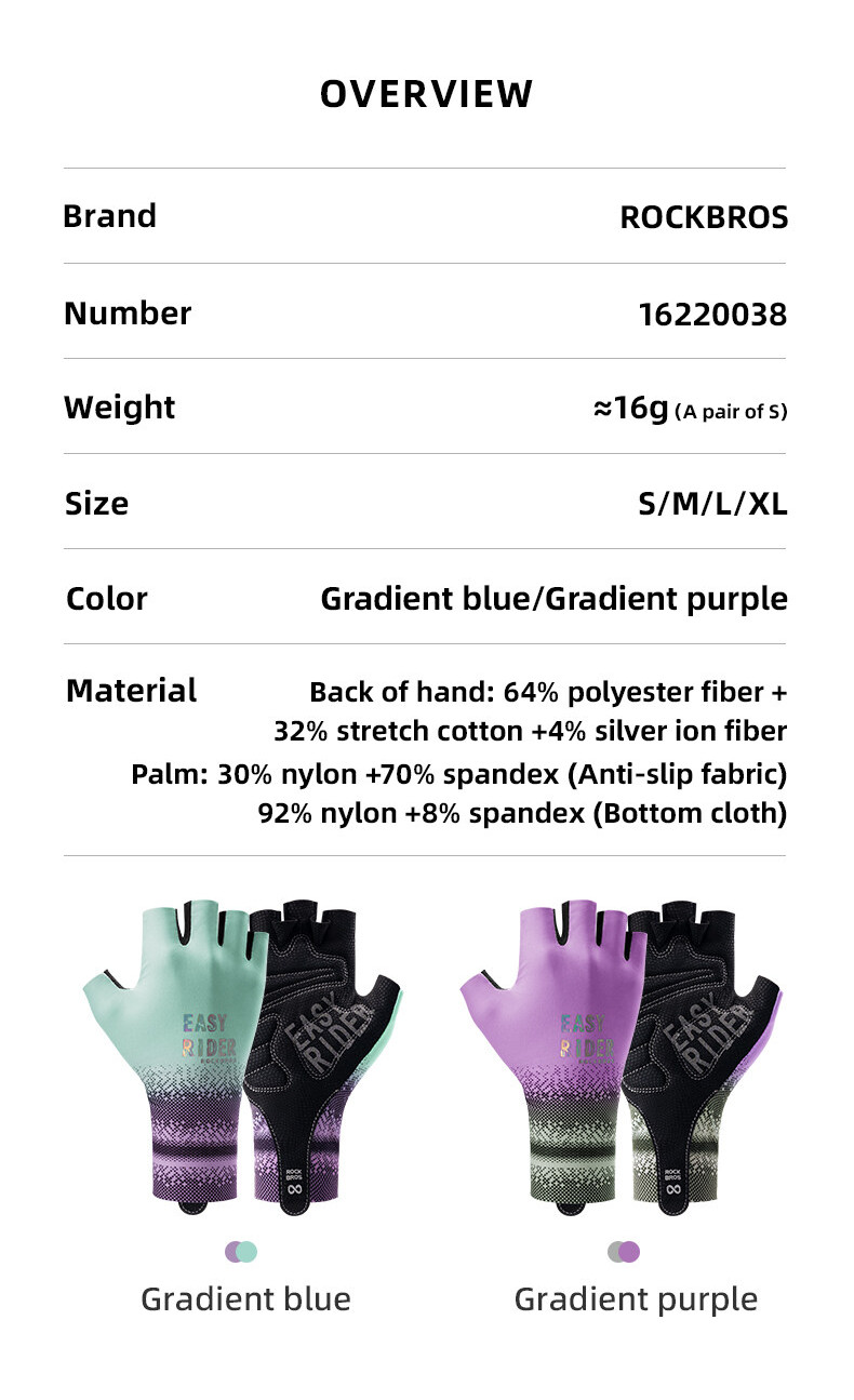 ROCKBROS 1 Pair Half Finger Cycling Gloves Women Breathable Elastic Non ...