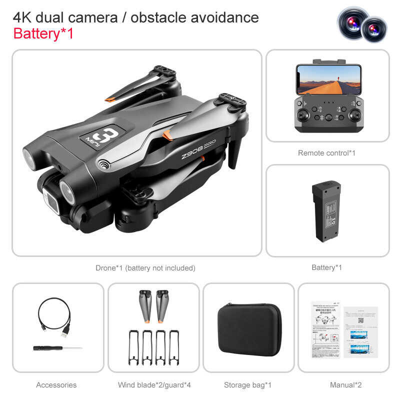 NEW Z908 Ღ [E] Drone 4K HD Professional ESC Dual Camera Optical W