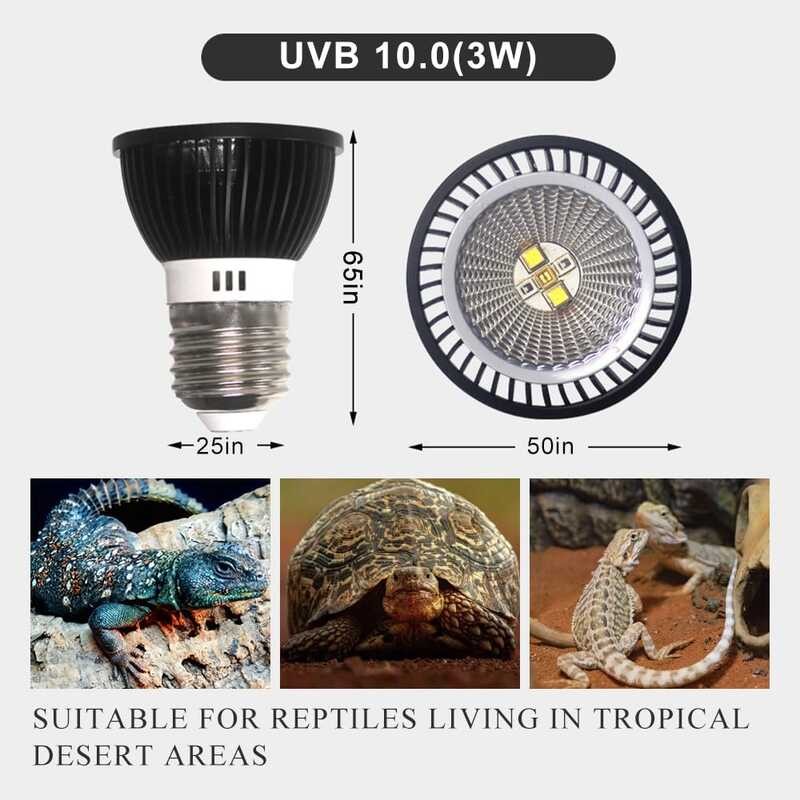 BEAKOSAET Heat Lamp Bulbs, Reptile Bulb, 3Watt 10.0 UVA UVB Full