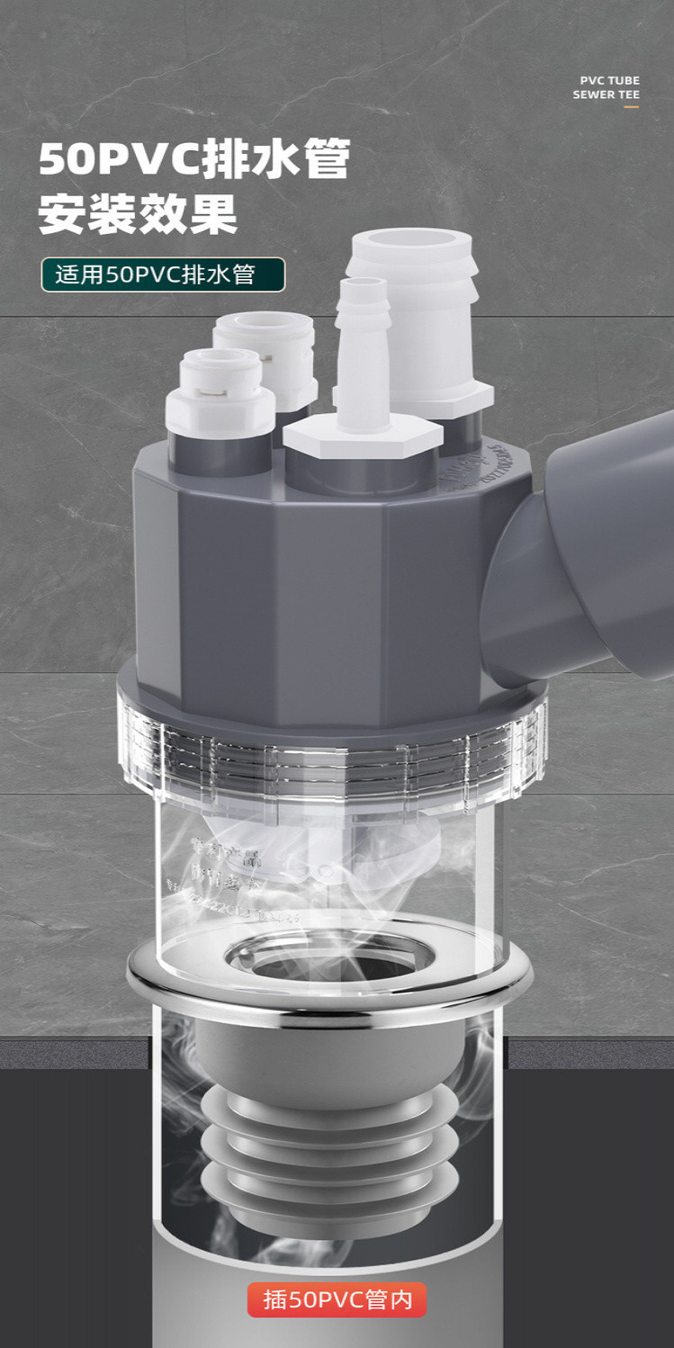 Washing Machine Sewer Pipe Three-End Pass Floor Drain Joint Balcony ...