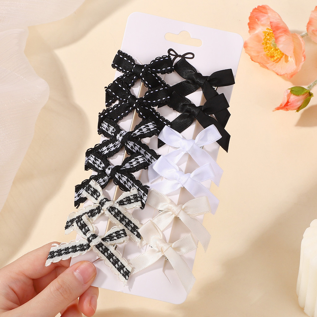 12Pcs Sweet Lace Side Cheer Bow Hair Clips for Girl Grid Solid Color ...