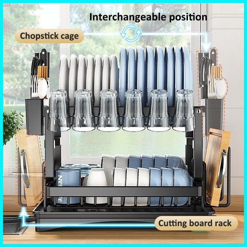 MODOFO 2 Tiers Dish Drying Rack Plate Drainer Rack Metal Kitchen ...