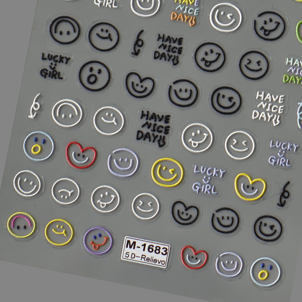 RedancoNew5DEmbossed Nail Stickers Cartoon Cute Smiley Face Three ...