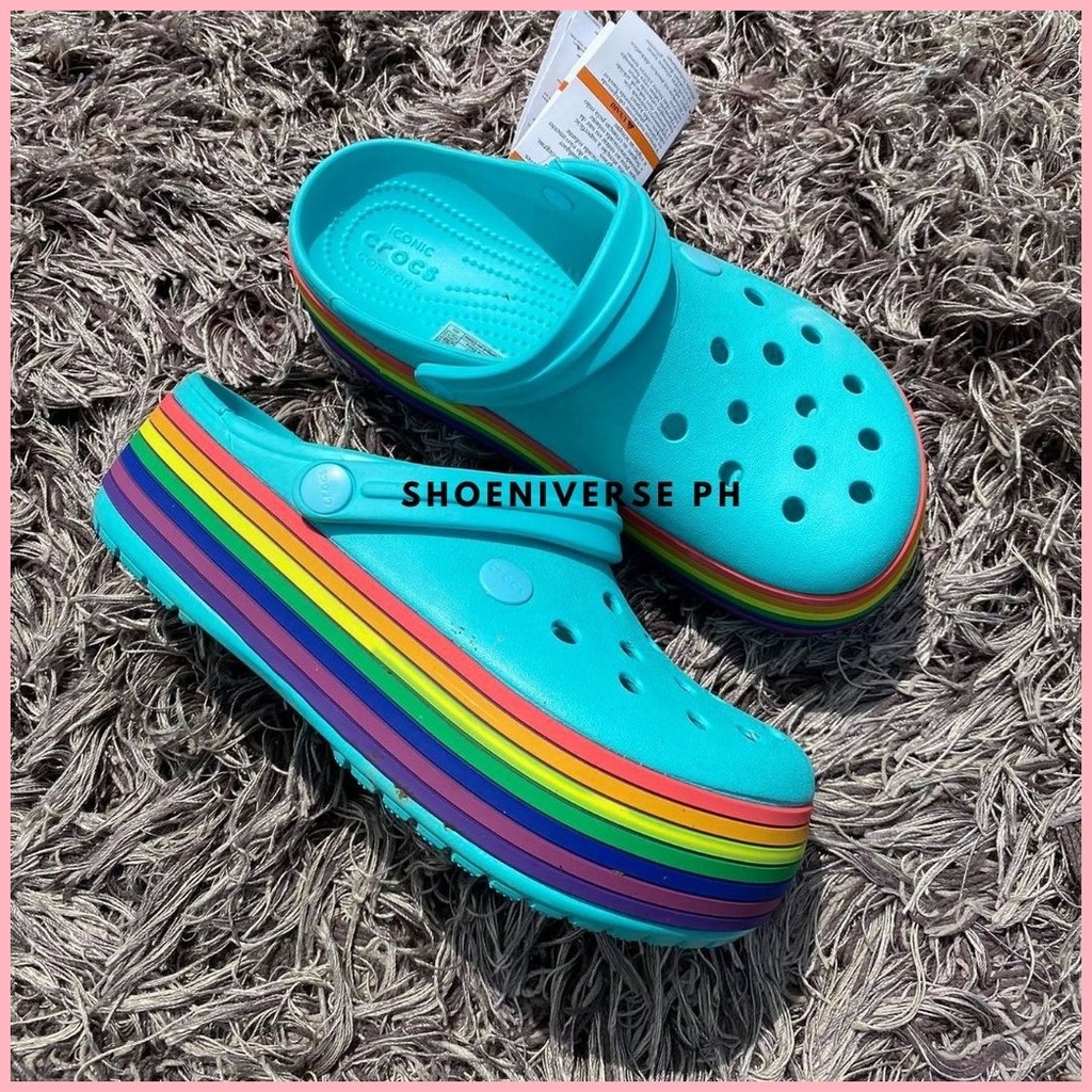 Crocs rainbow slides hotsell