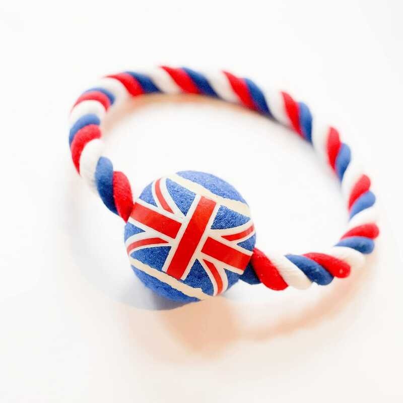 PET LONDON British Union Jack Rope Ring and Tennis Ball Dog ToyEnglish