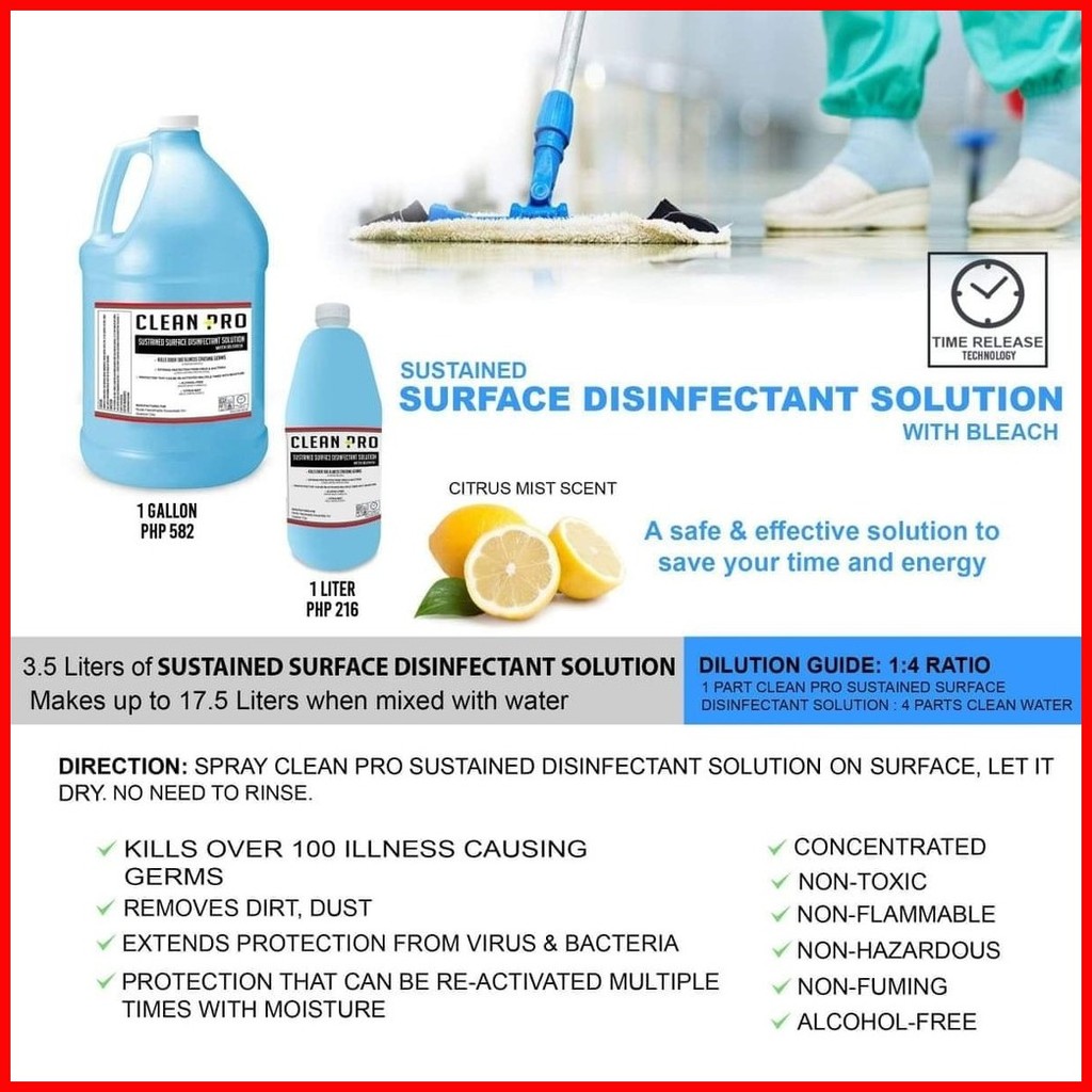 Clean Pro Sustained Surface Disinfectant Solution 1 Liter | Shopee ...