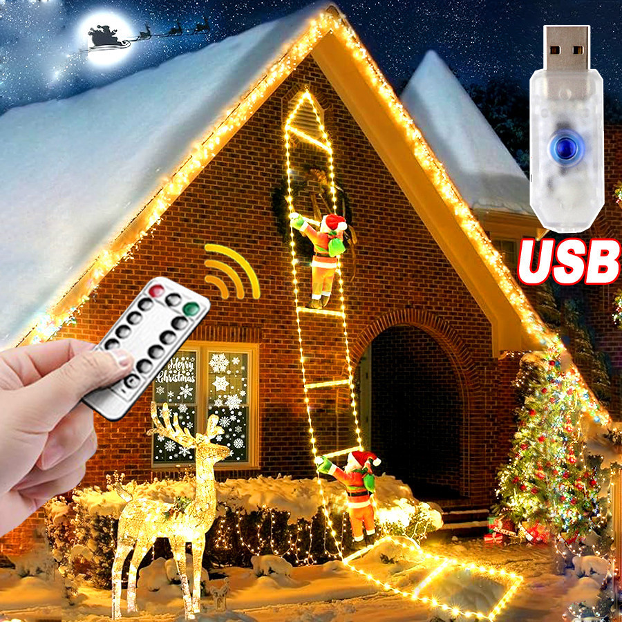 Ligyetor Santa Claus Climbing Ladder Light Christmas String Lamp