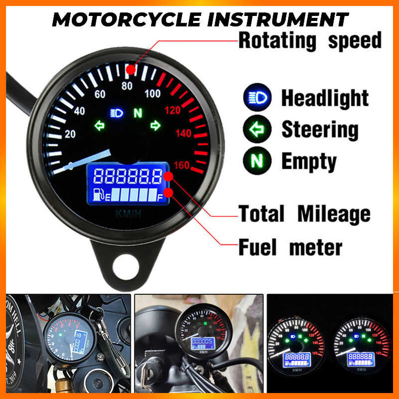 E&M Universal Motorcycle Digital Speedometer LED LCD Tachometer Speed ...