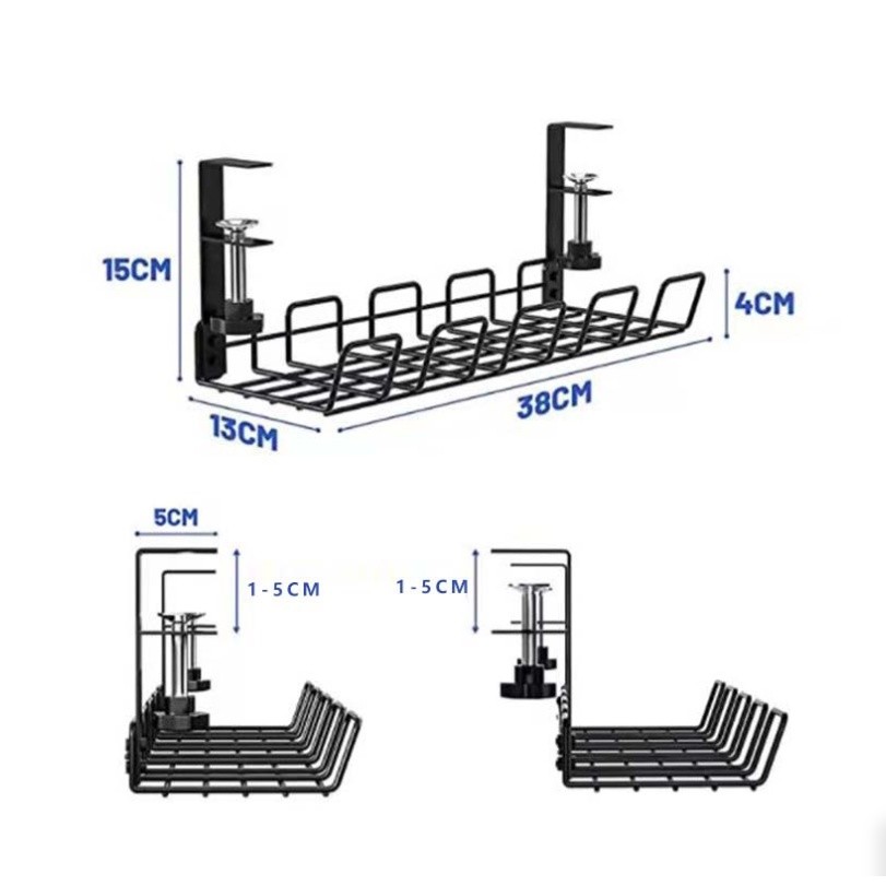 Under Table Storage Rack Cable Management Tray Desk Socket Holder Wire ...