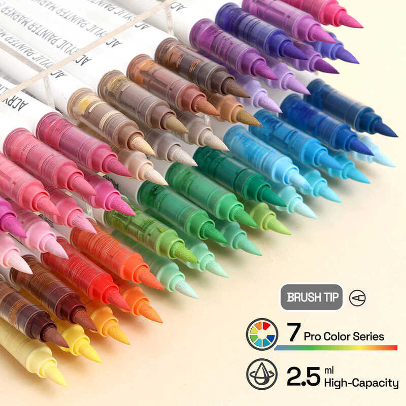 Automatic Ink Control Markers, 9 Pcs Brush Tip Acrylic Paint Pens Set ...