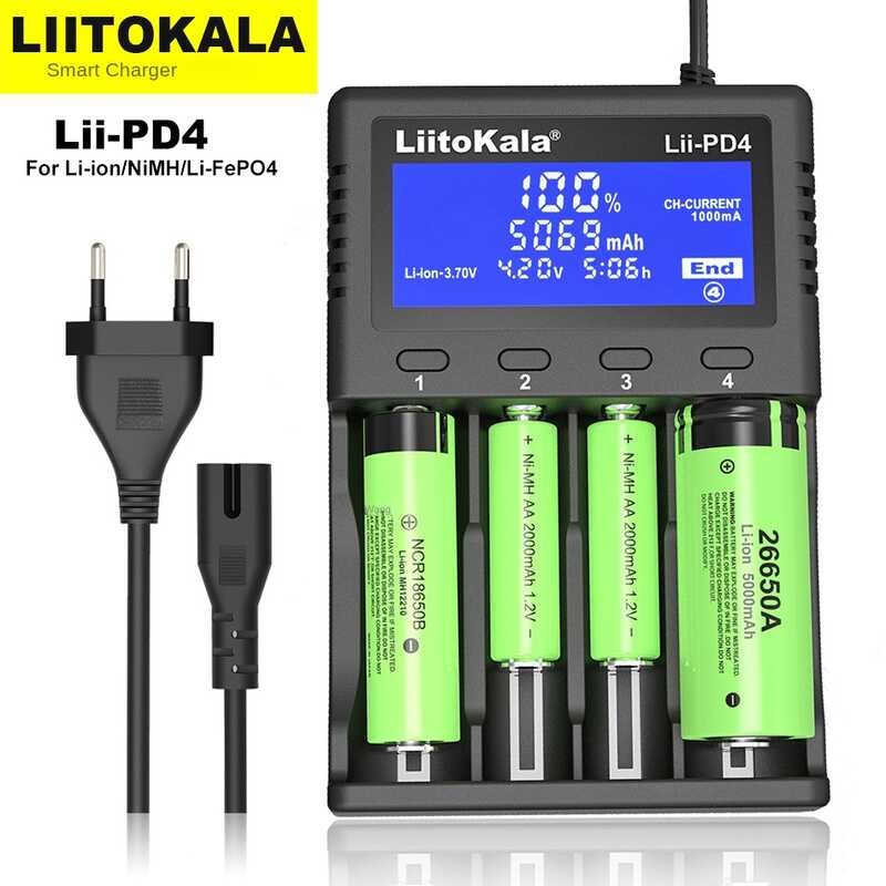 LIITOKALA LII PD4 Chargeur Intelligent LCD 4 Emplacements - Lithium NIMH Charge Rapide Prise UE