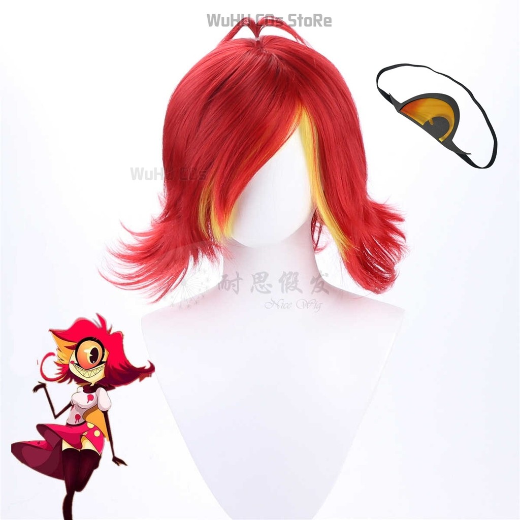 § Hazbin Cos Niffty Wig Anime Hotel Cosplay Wigs Short Red Curly Heat