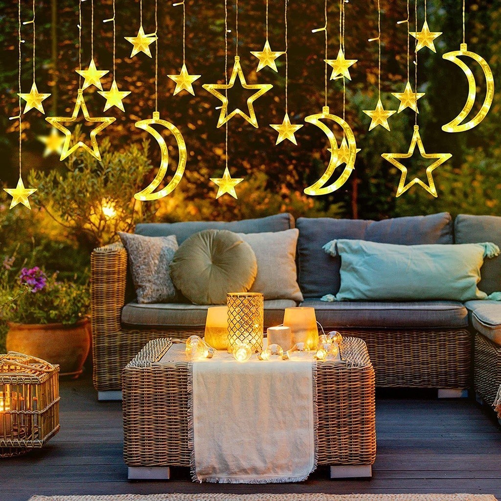 LED Star Moon Curtain String Lights Decorations for Eid,Ramadan ...