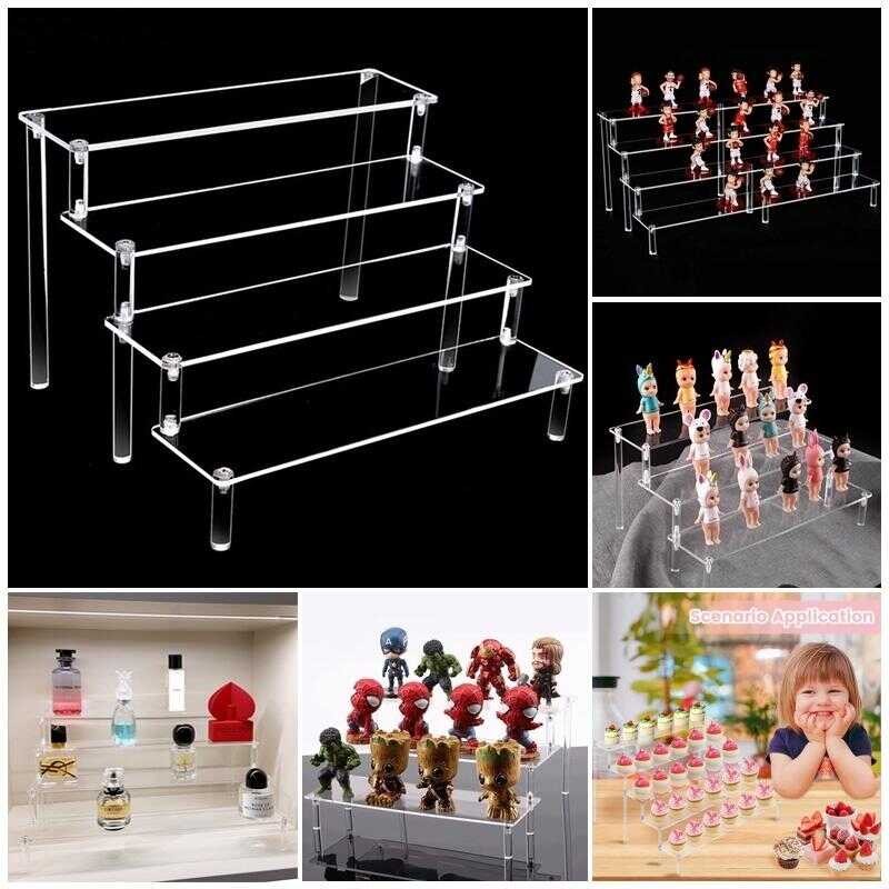 Clear Figurine Acrylic Toy Storage Figure Display Jewelry Stair Perfume ...