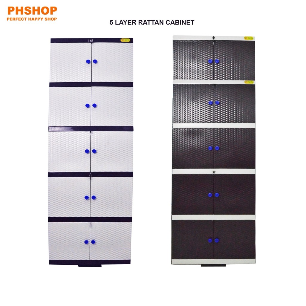 PHAPPLIANCES 5 LAYER CABINET RATTAN WHITE AND COFFEE RATTAN | Shopee ...
