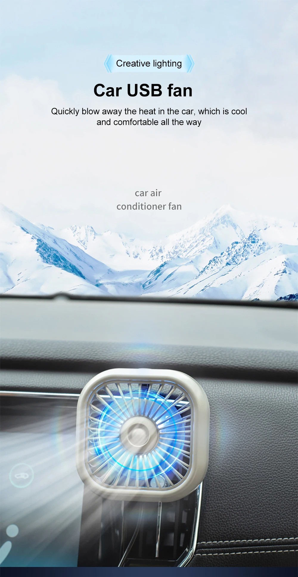 Car fan mini electric fan for car Large wind color changing light ...