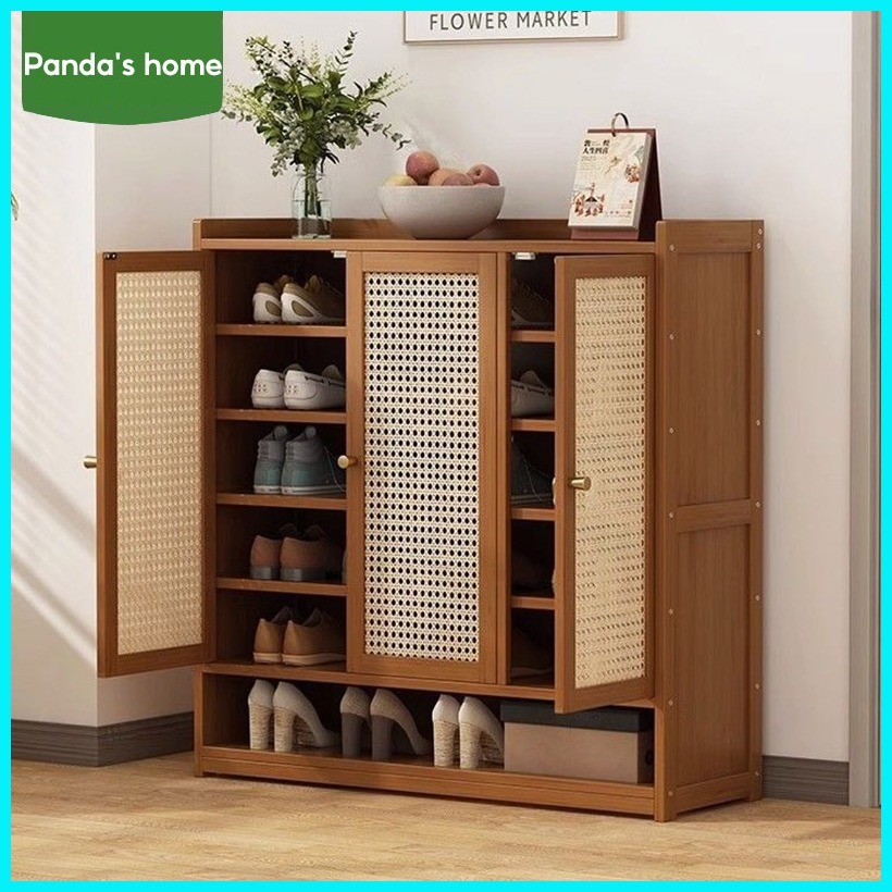 Bamboo Shoe Cabinet Rattan flap Shoe Rack Cabinet With Door | Shopee ...