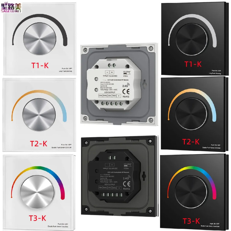 T1-K /T2-K /T3-K Panel LED CV Dimmer Wall Mounted Controller DC12-48V ...