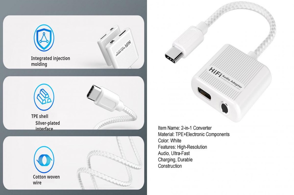 Usb C Audio and Charging Splitter 2in1 Usb C to 3.5mm Audio Adapter