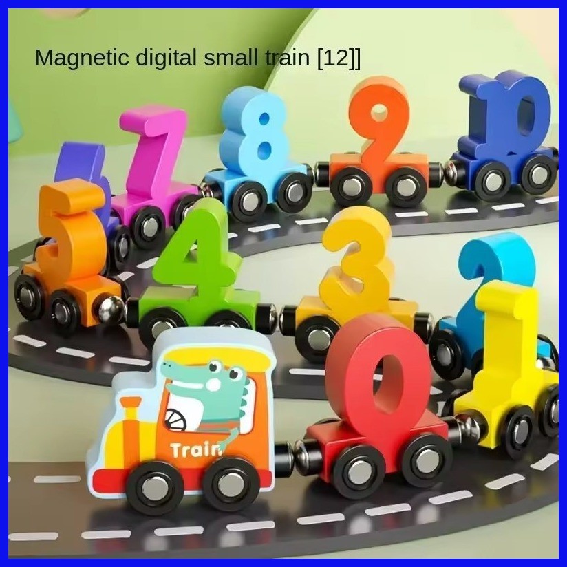 ① ∟ 12PCS Magnetic Digital Train Wooden Toys Early Education Number Toy ...