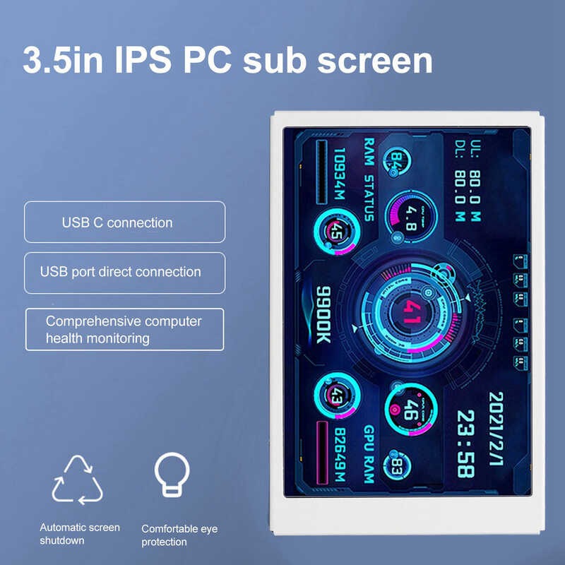 3.5In Computer Temp Monitor IPS Full View Display Small Screen For ...