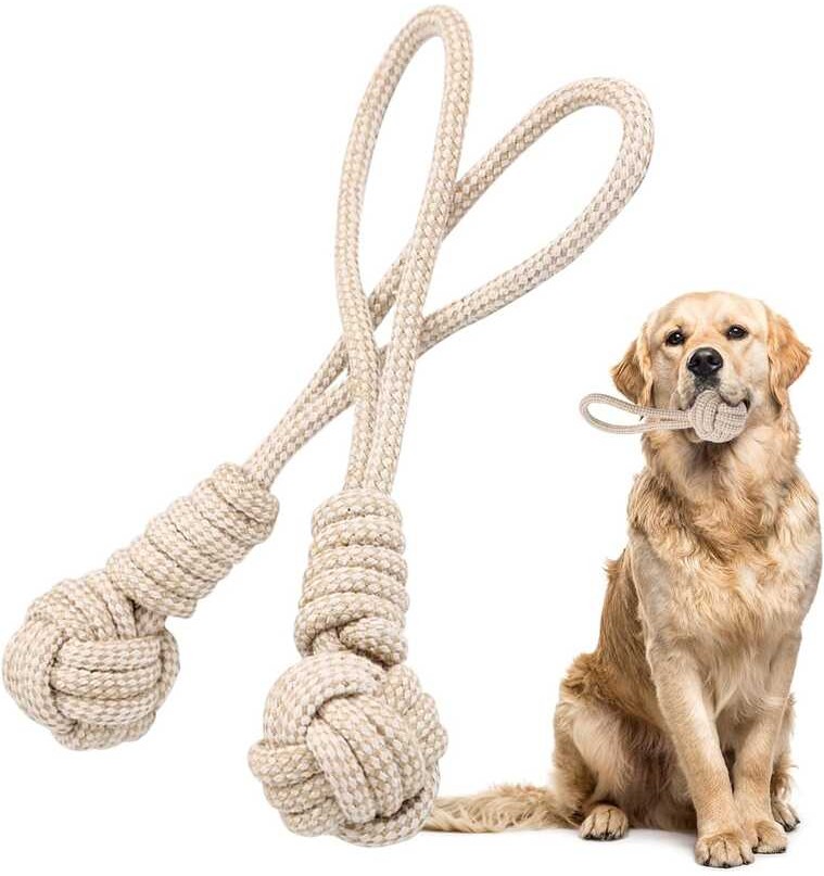 Dog Rope Tug of War Large, Medium and Small Dogs. 2 Pack Natural Cotton ...