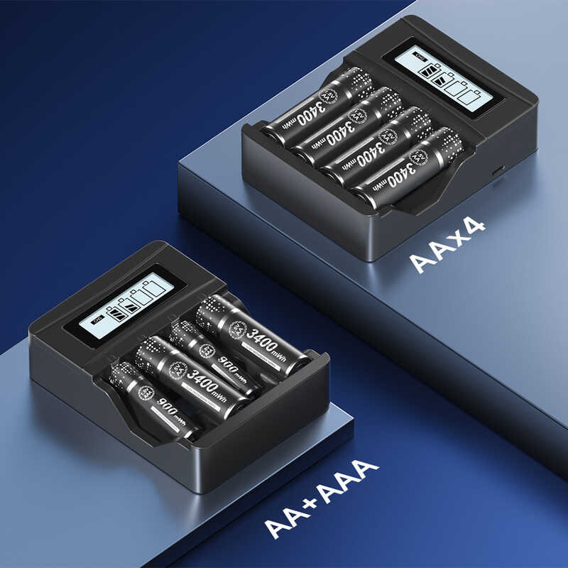 2800Mwh Rechargeable LiIon Batteries With LCD Charger For 1.5V AA AAA