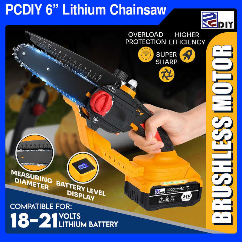 6 Inches Mini Cordless Chain Saw 21V Lithium Battery Electric Cutting ...