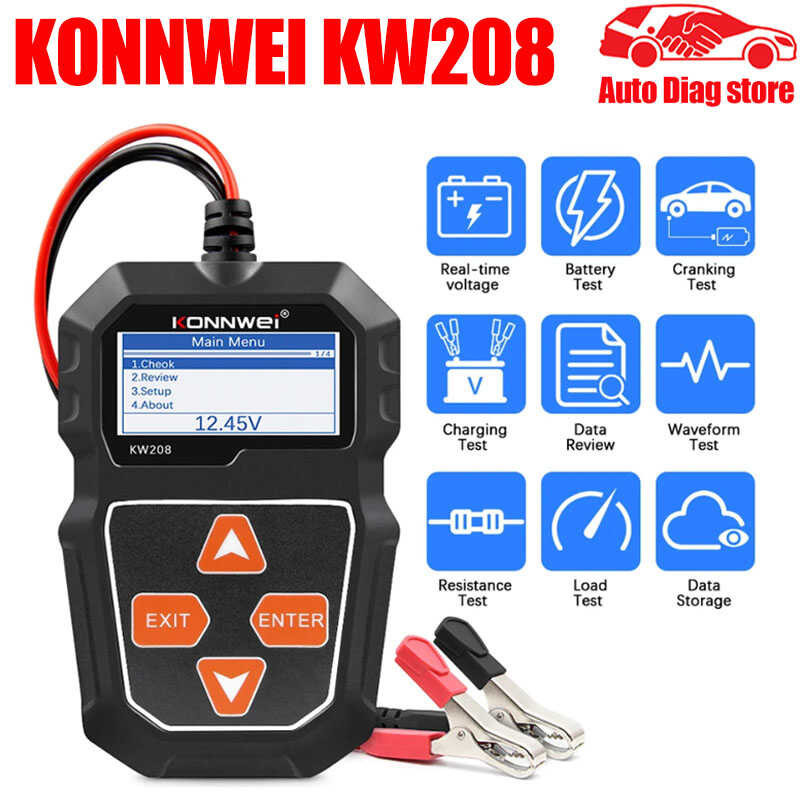 KONNWEI KW208 Car 12V 100 to 2000CCA Cranking Charging Circut Tester ...