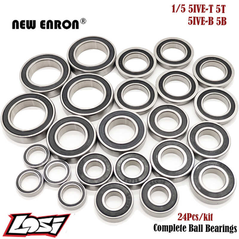 々 Black Sealed Complete Ball Bearings 24Pc Kit PreGreased For RC Car 1
