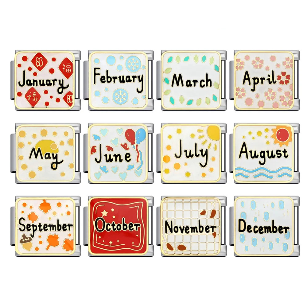 Trend Women Colour Glaze 12 Month Italian Charm Link Fit 9mm Stainless