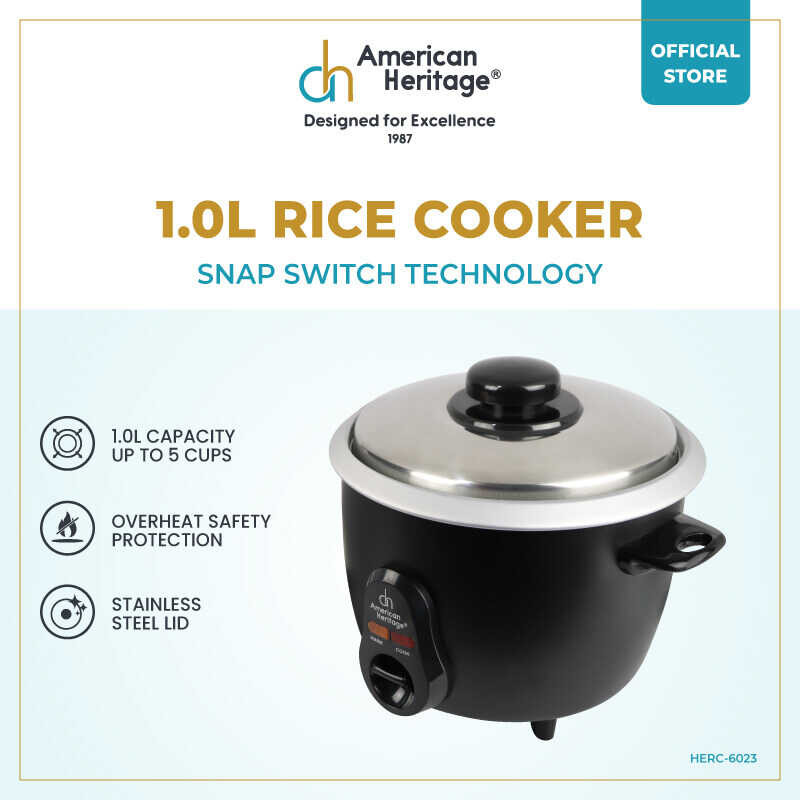 American ☥ Heritage 1.0 L, 5 cups Stainless Steel Lid Rice Cooker Black ...