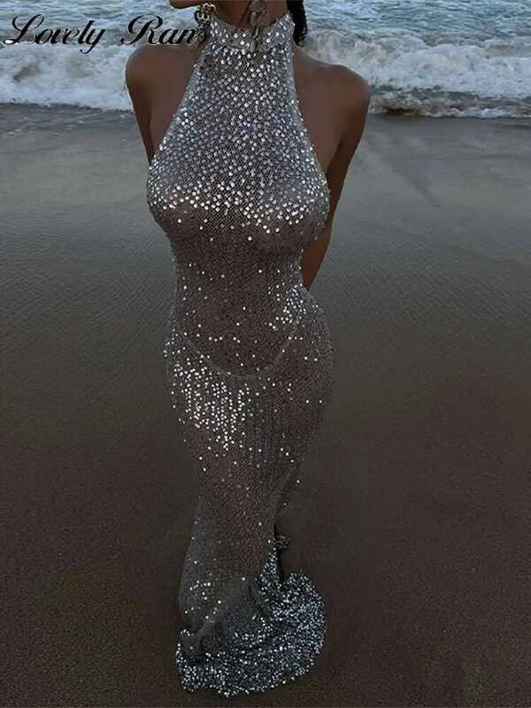 See Through Halter Chain Backless Long Dress main image 1