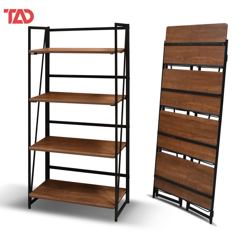 TAD0132 4 Tier Folding Bookshelf Foldable Metal Storage Shelf Portable ...