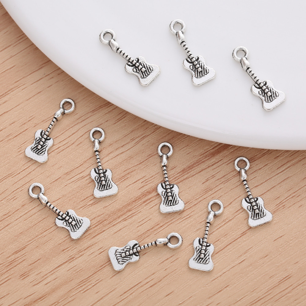 50pcs Exquisite Vintage Guitar Charm Dangles for Women's Fashion