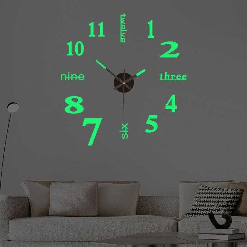 3D Clock Luminous Wall Sticker DIY Stereo Digital For Home Living Room ...