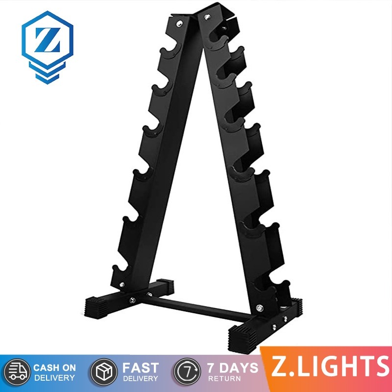Gym Rubber Hex Dumbbell Tree Rack for 6 Pairs/6 Level A Frame Rubber ...