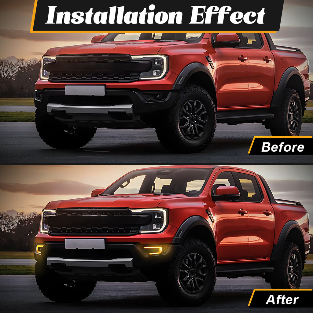Car LED White Daytime Running Light DRL For Ford Ranger Raptor 2022