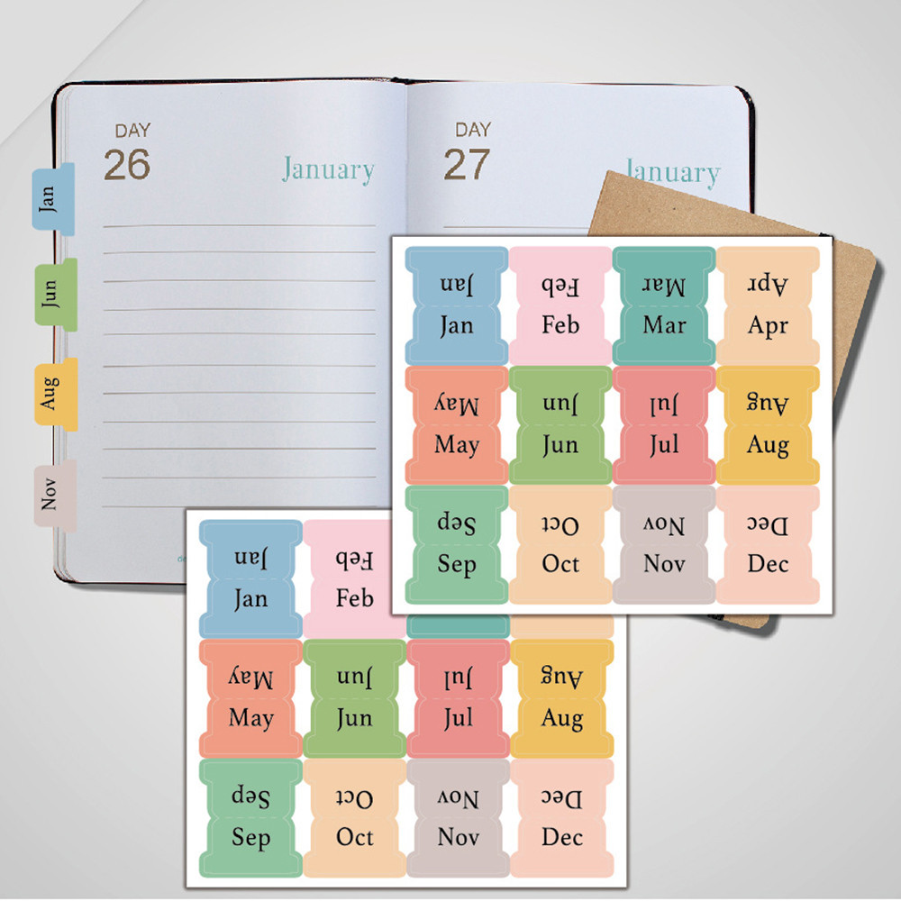 2 Sheet Color Months Index Label Sticker Self Adhesive Bookmark ...