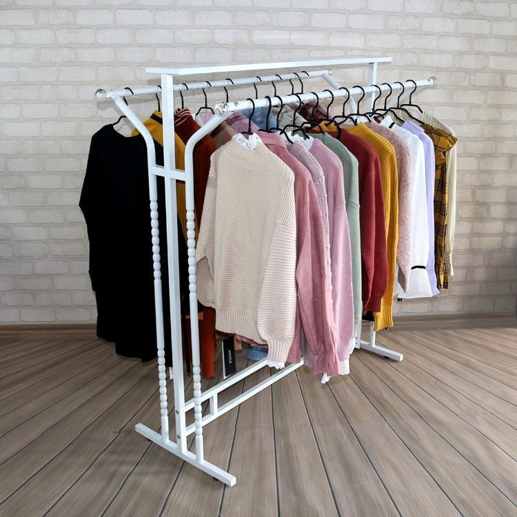 Iron hanger display rack simple double pole hanging rack with wheels ...