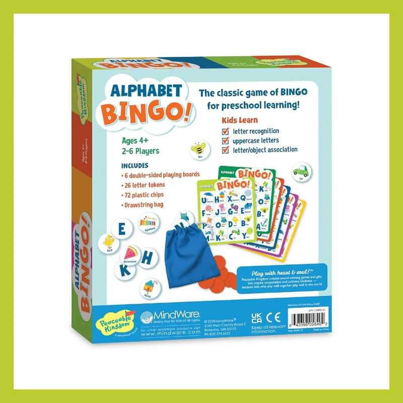Peaceable Kingdom Alphabet Bingo Letter Learning Educational Board Game ...