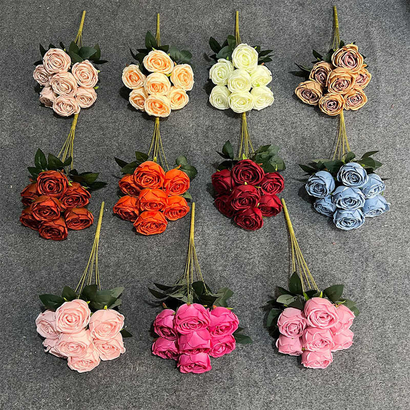 Princess Rose 7-Headed Artificial Fake Flower Bouquet Silk Flower ...