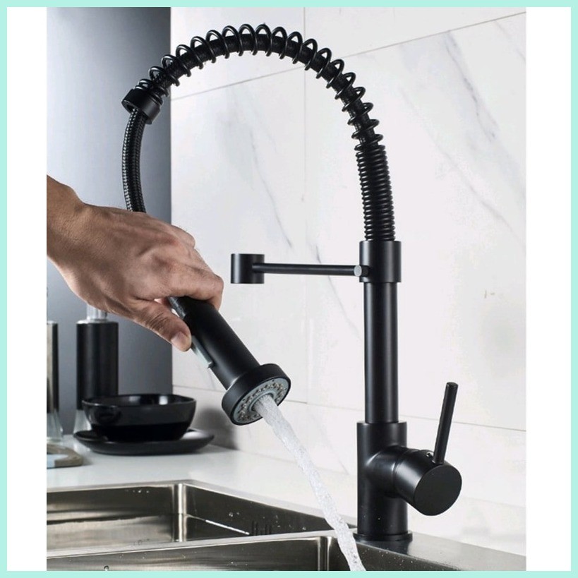 Matte Black Kitchen Faucet Deck Mounted Mixer Tap 360 Degree Rotation ...