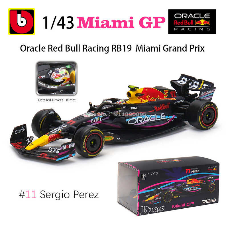 199 Bburago 1:43 NEW 2023 F1 Red Bull Racing Rb19 Miami 1# Verstappen ...